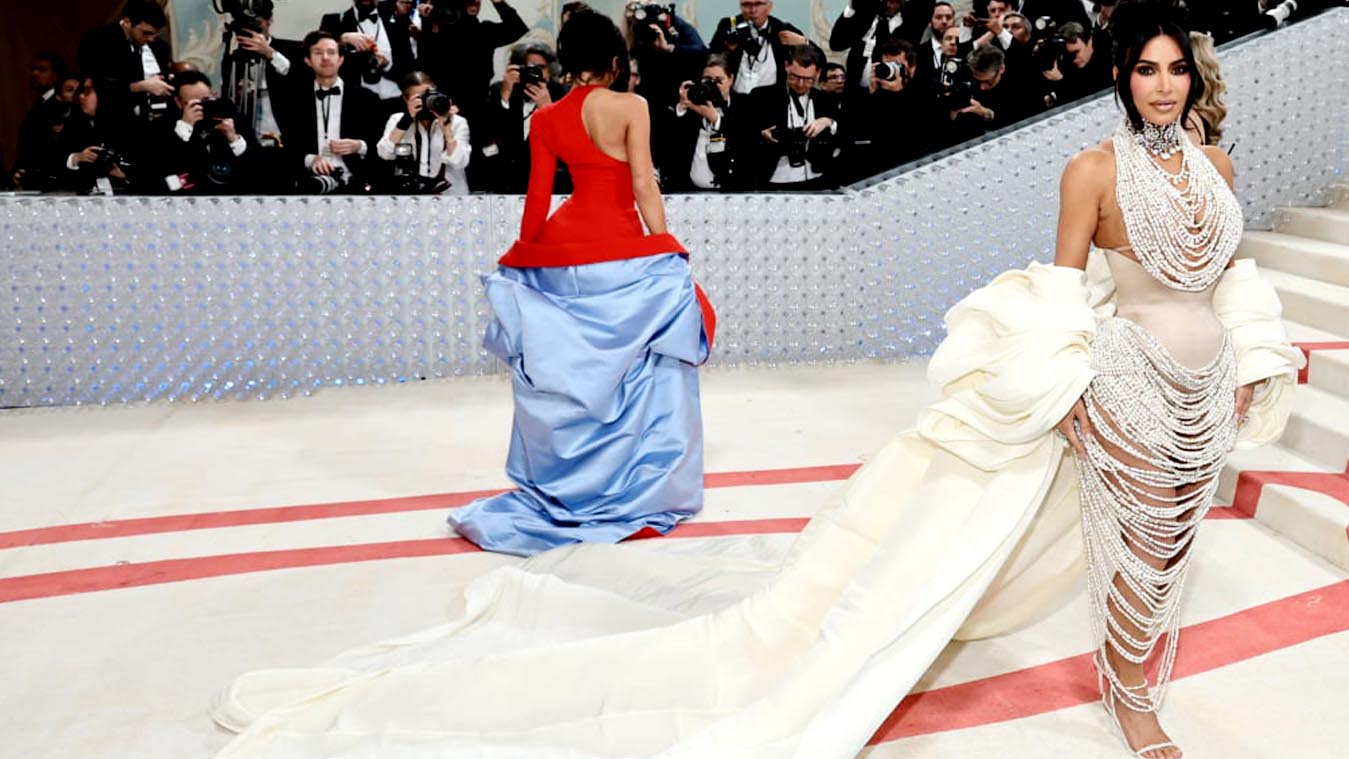 Kim Kardashian'S Pearl-Encrusted Met Gala Dress Honors Fashion Icon Karl Lagerfeld